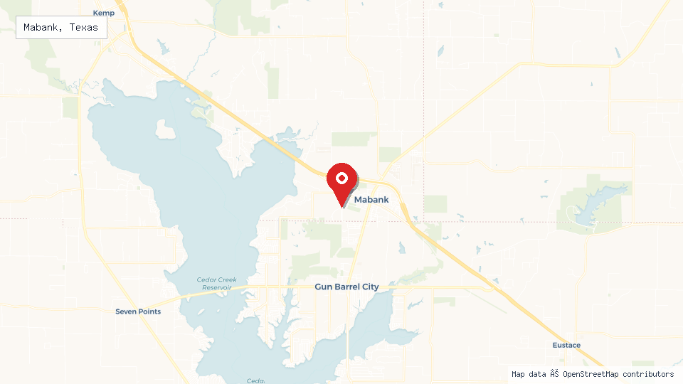 Street map of Mabank, Texas with location pin