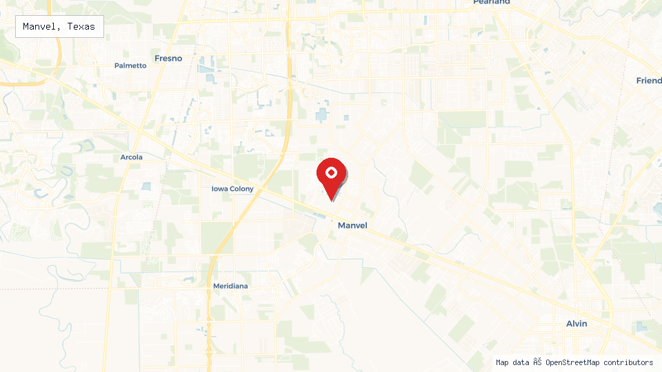 Street map of Manvel, Texas with location pin