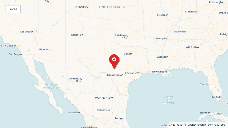 Street map of Texas with location pin