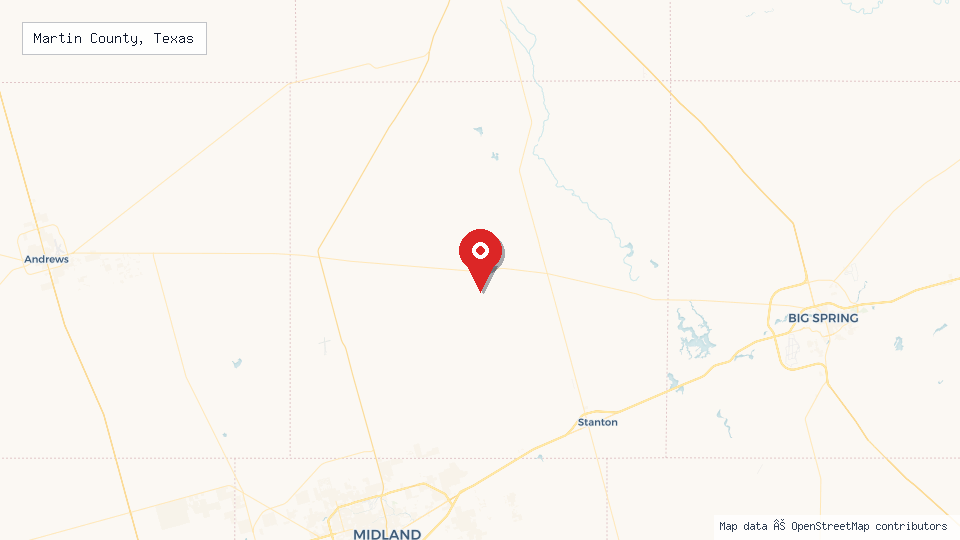 Street map of Martin County, Texas with location pin