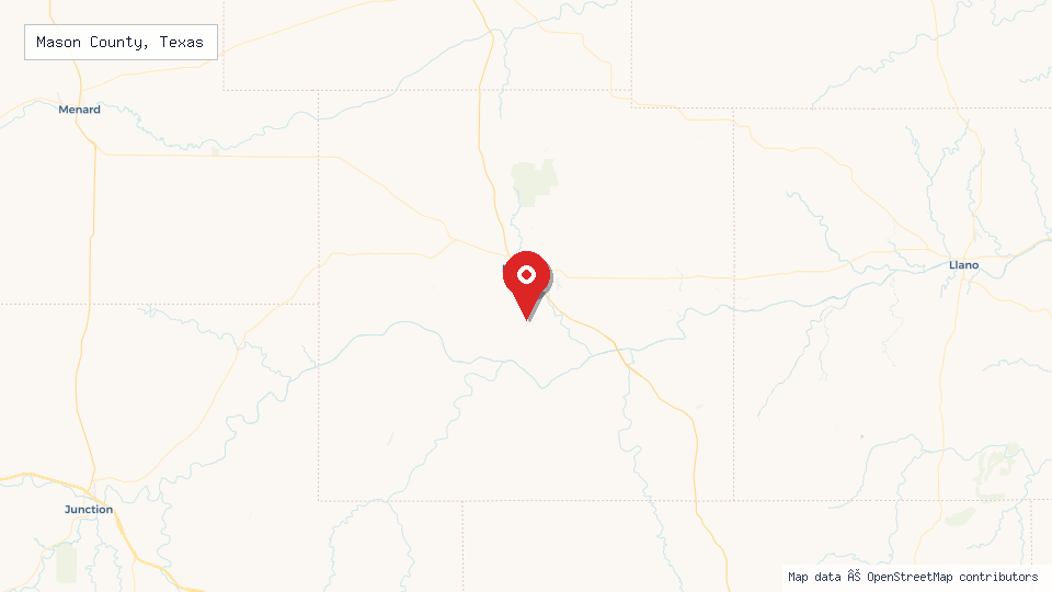 Street map of Mason County, Texas with location pin