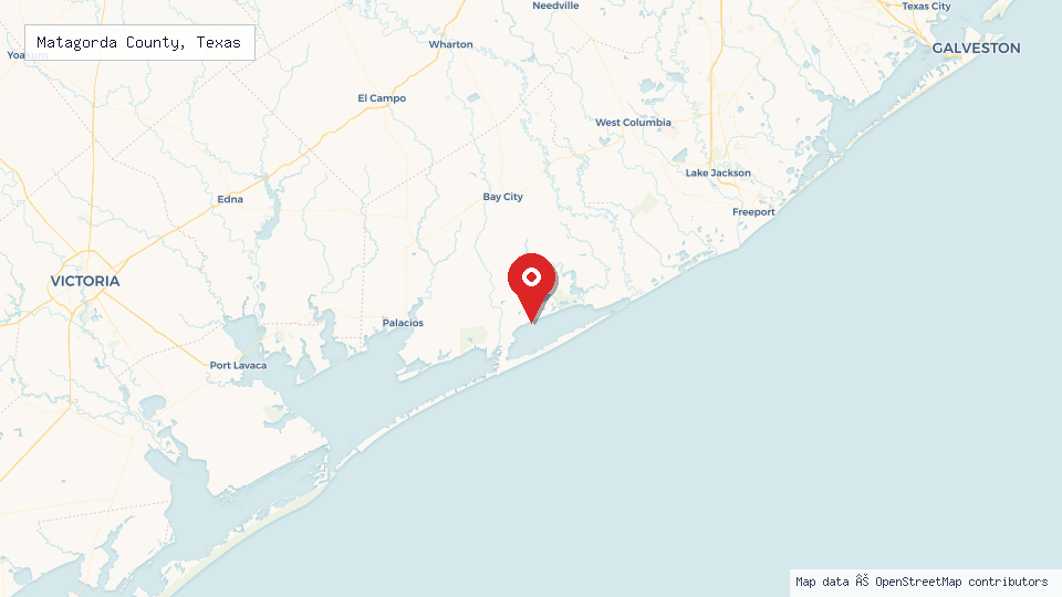 Street map of Matagorda County, Texas with location pin