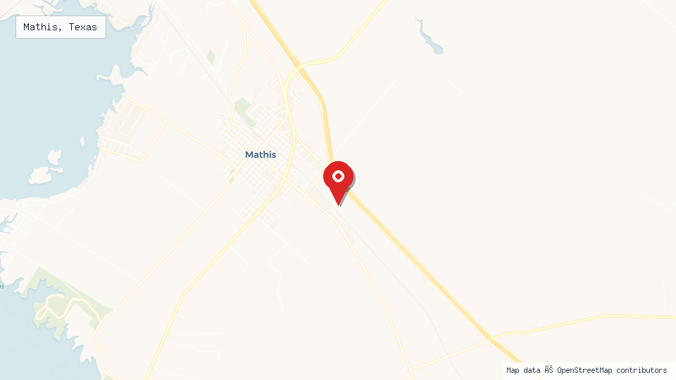 Street map of Mathis, Texas with location pin