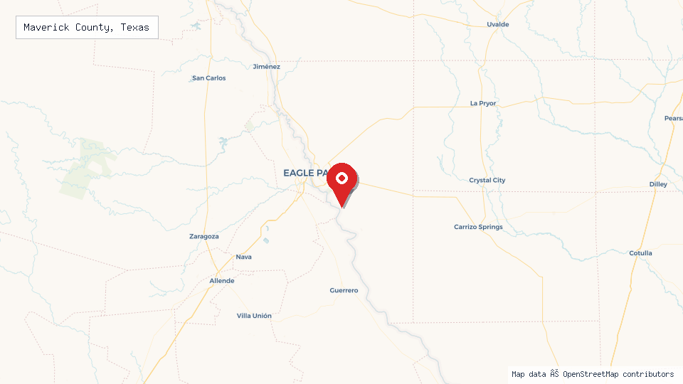 Street map of Maverick County, Texas with location pin