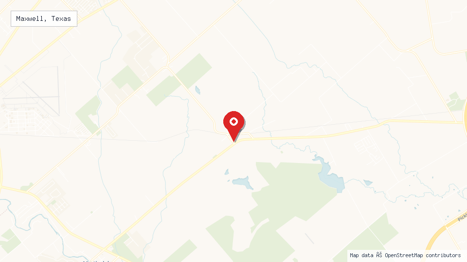 Street map of Maxwell, Texas with location pin