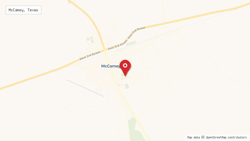 Street map of McCamey, Texas with location pin
