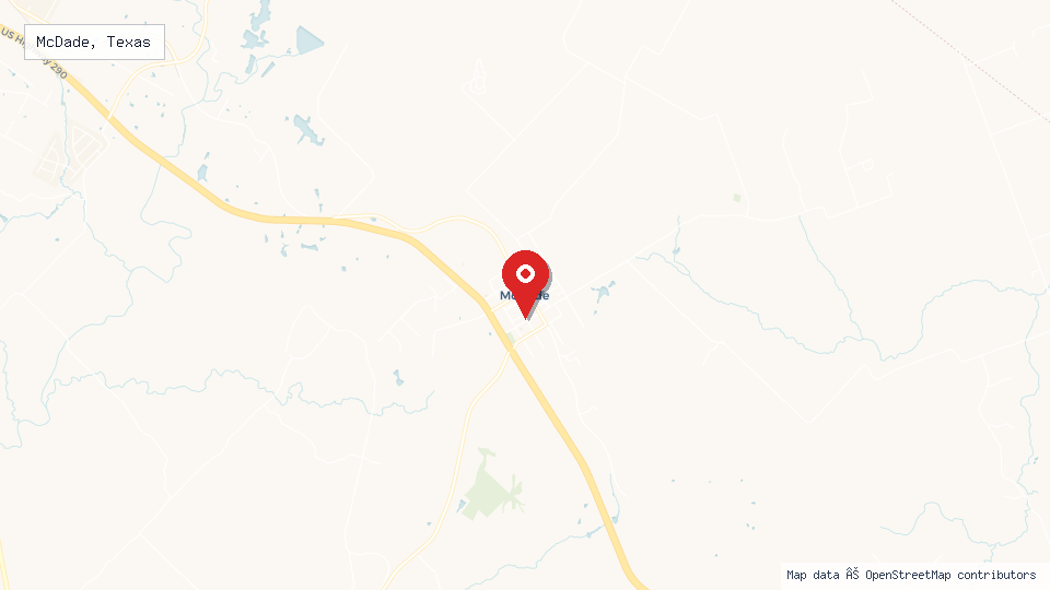 Street map of McDade, Texas with location pin