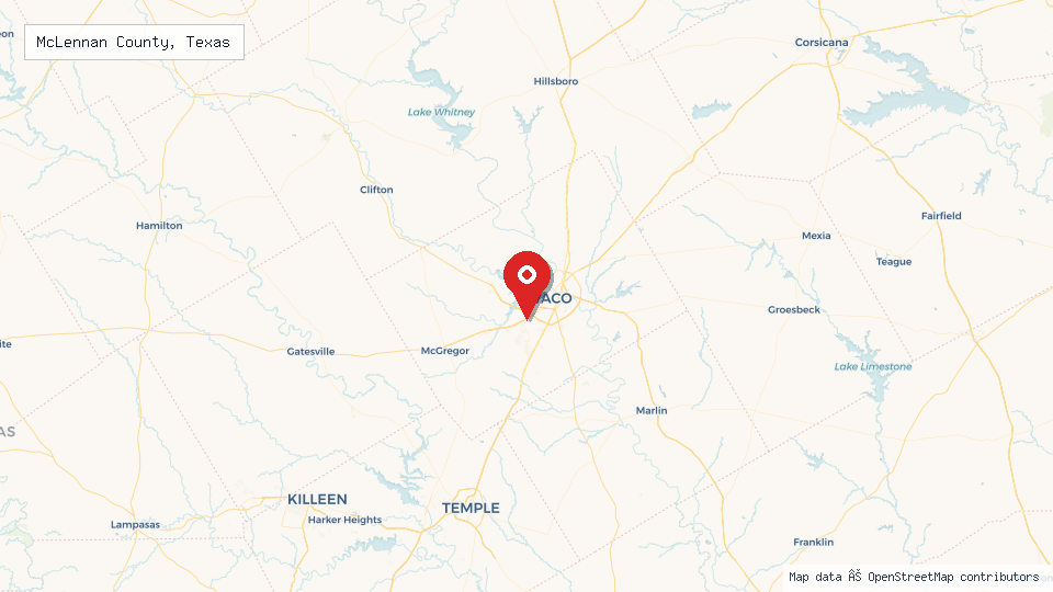 Street map of McLennan County, Texas with location pin