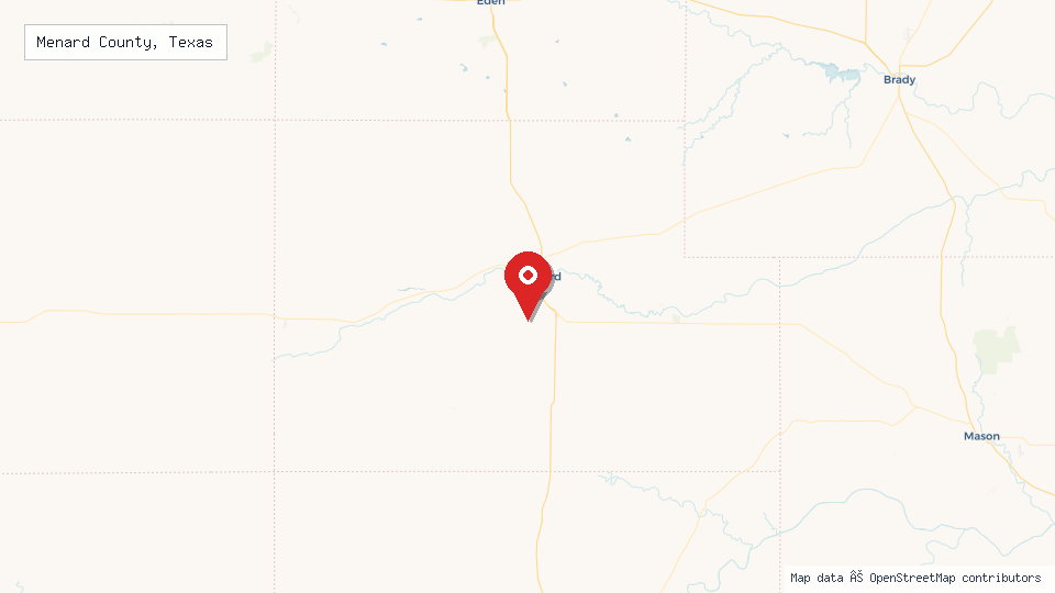 Street map of Menard County, Texas with location pin