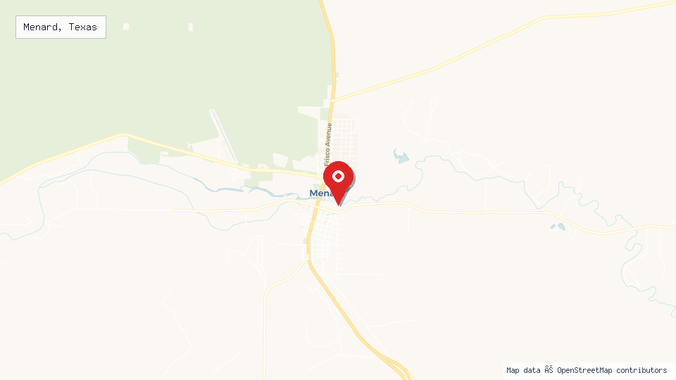 Street map of Menard, Texas with location pin