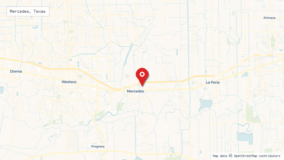 Street map of Mercedes, Texas with location pin
