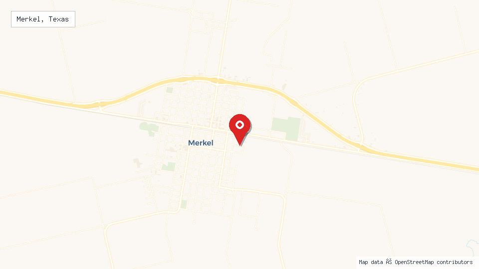 Street map of Merkel, Texas with location pin