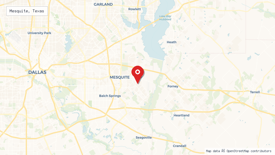 Street map of Mesquite, Texas with location pin