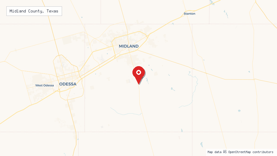 Street map of Midland County, Texas with location pin