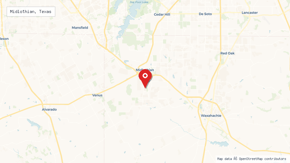 Street map of Midlothian, Texas with location pin