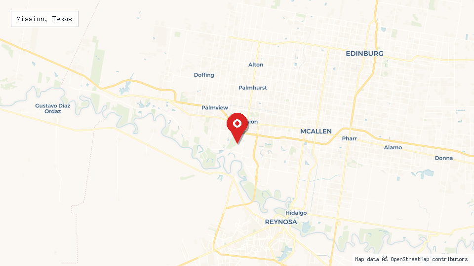 Street map of Mission, Texas with location pin