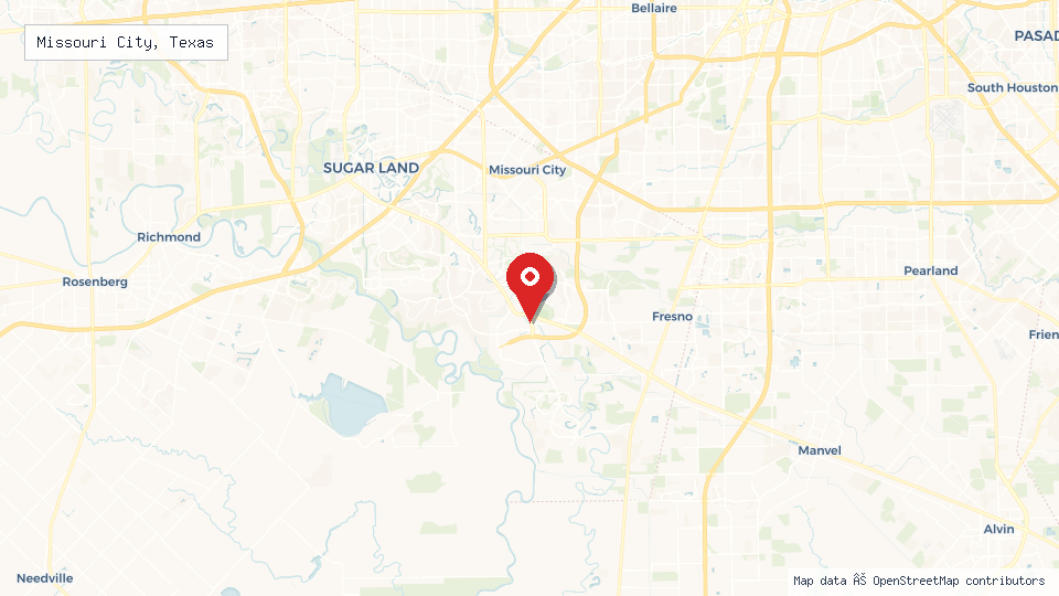 Street map of Missouri City, Texas with location pin