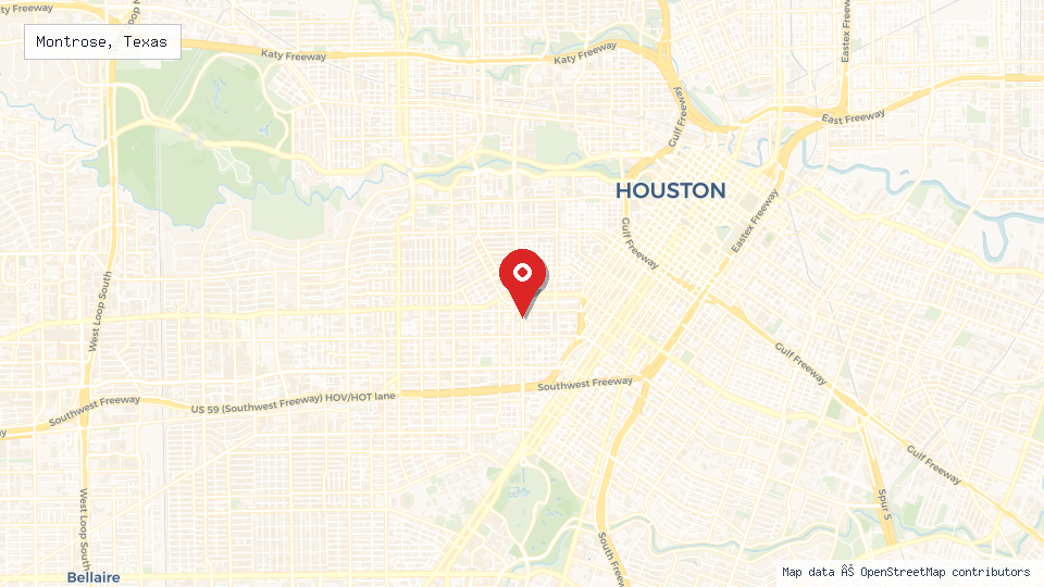 Street map of Montrose, Texas with location pin