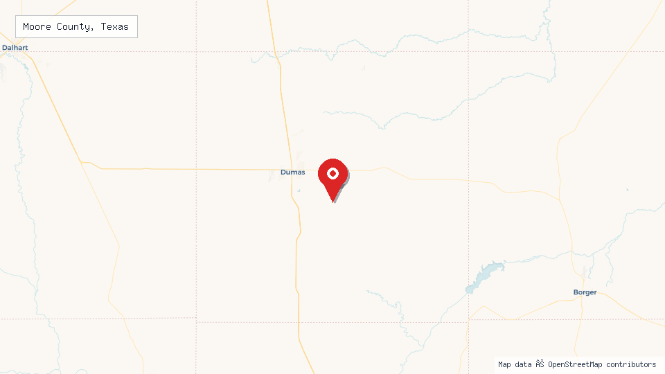 Street map of Moore County, Texas with location pin