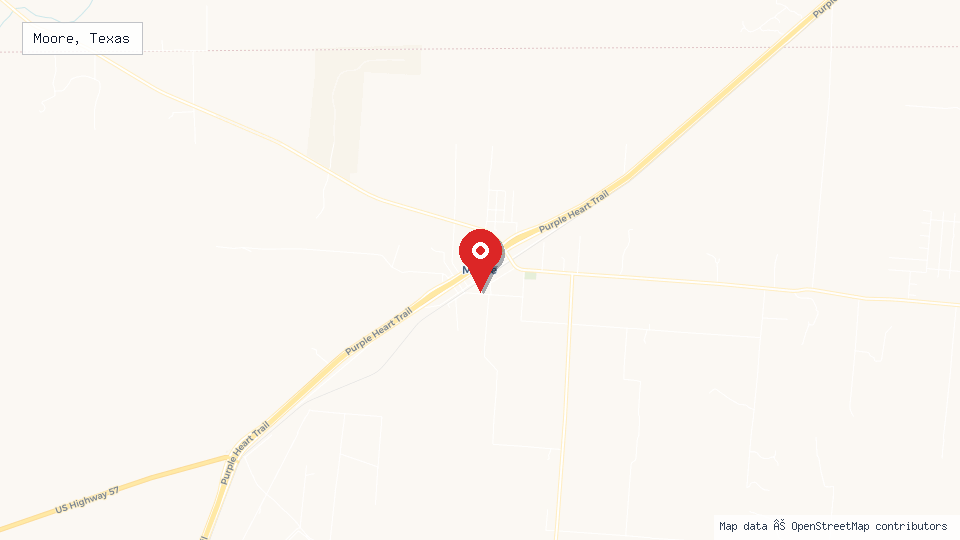 Street map of Moore, Texas with location pin