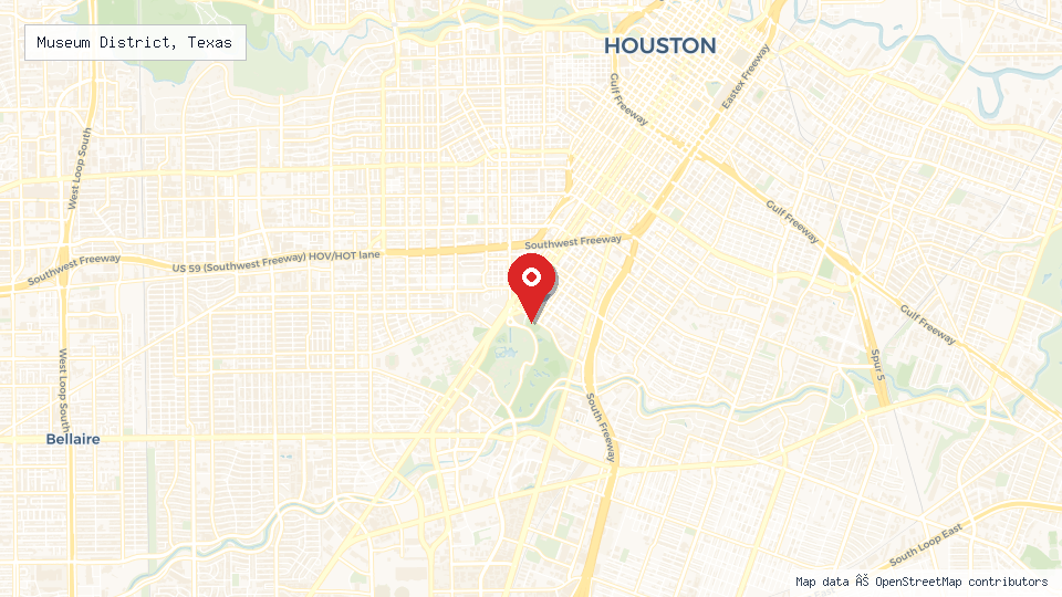 Street map of Museum District, Texas with location pin