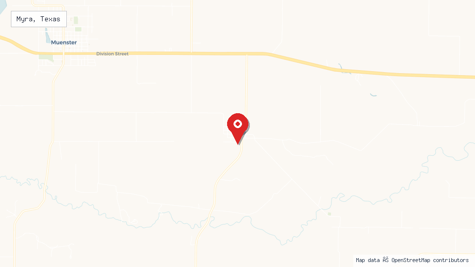 Street map of Myra, Texas with location pin