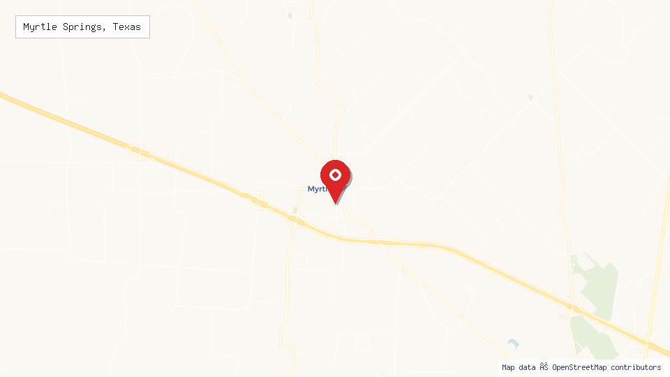 Street map of Myrtle Springs, Texas with location pin