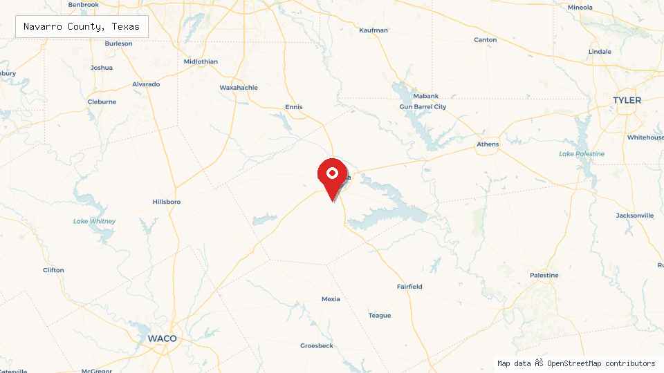 Street map of Navarro County, Texas with location pin