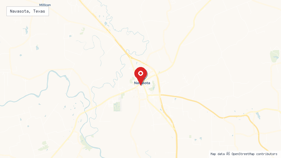 Street map of Navasota, Texas with location pin