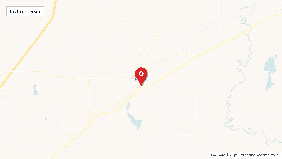 Street map of Neches, Texas with location pin
