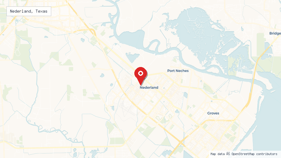 Street map of Nederland, Texas with location pin