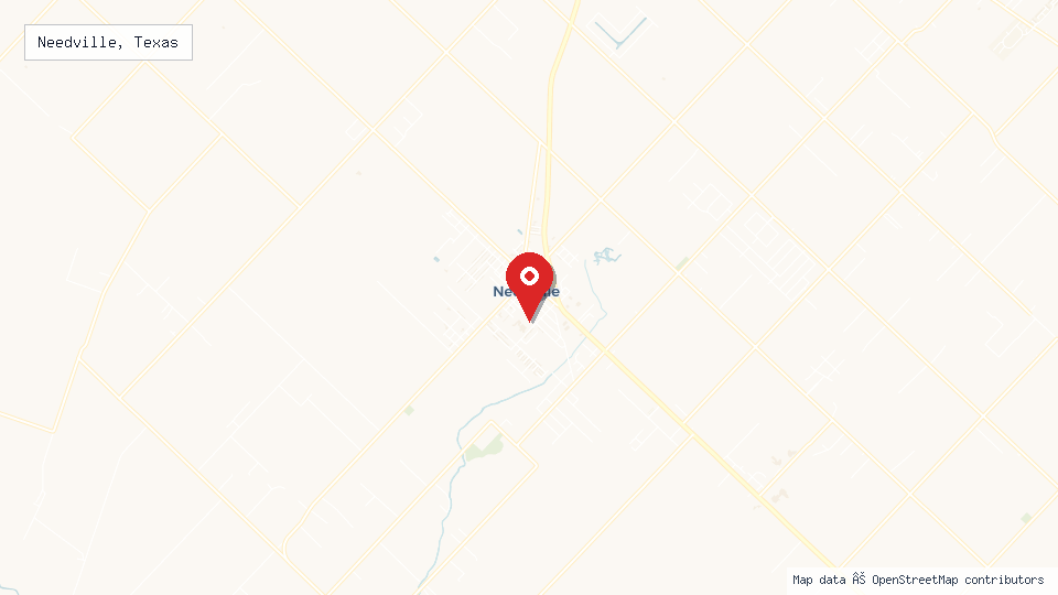 Street map of Needville, Texas with location pin