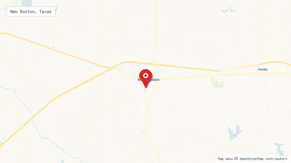 Street map of New Boston, Texas with location pin