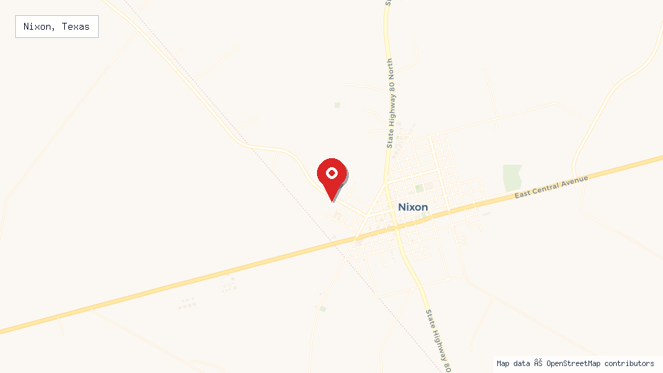 Street map of Nixon, Texas with location pin