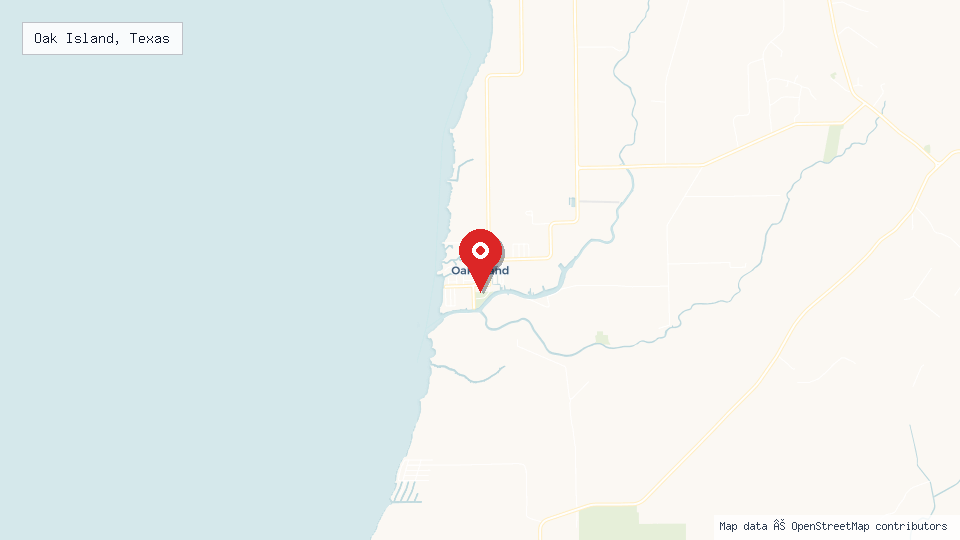 Street map of Oak Island, Texas with location pin