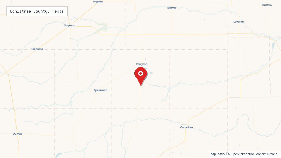 Street map of Ochiltree County, Texas with location pin