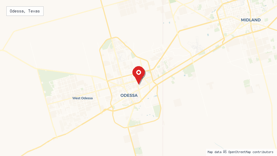 Street map of Odessa, Texas with location pin