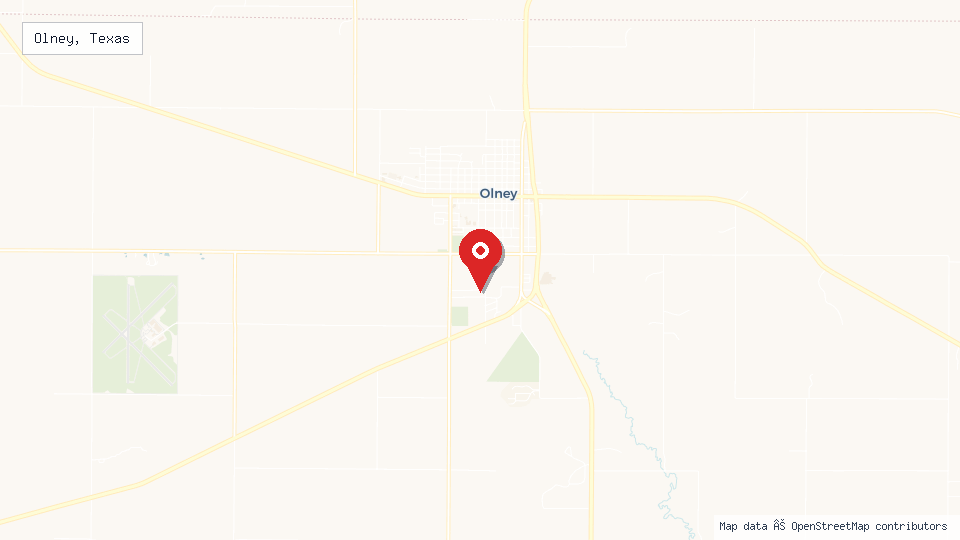 Street map of Olney, Texas with location pin