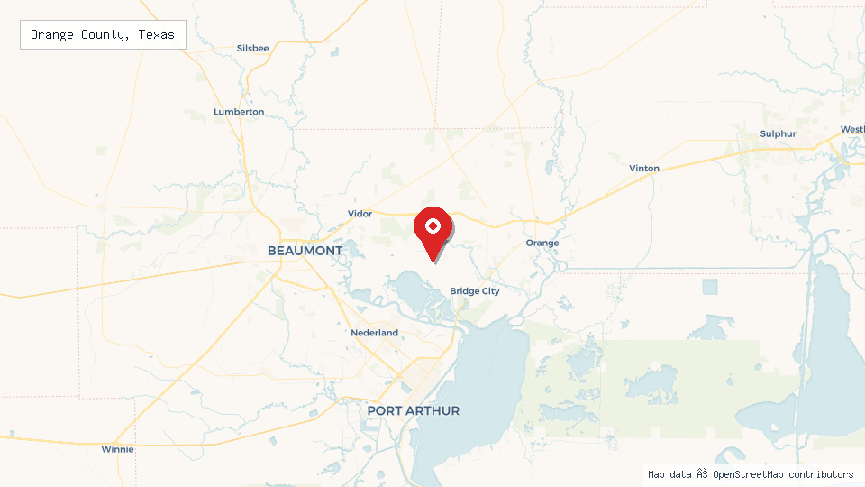 Street map of Orange County, Texas with location pin