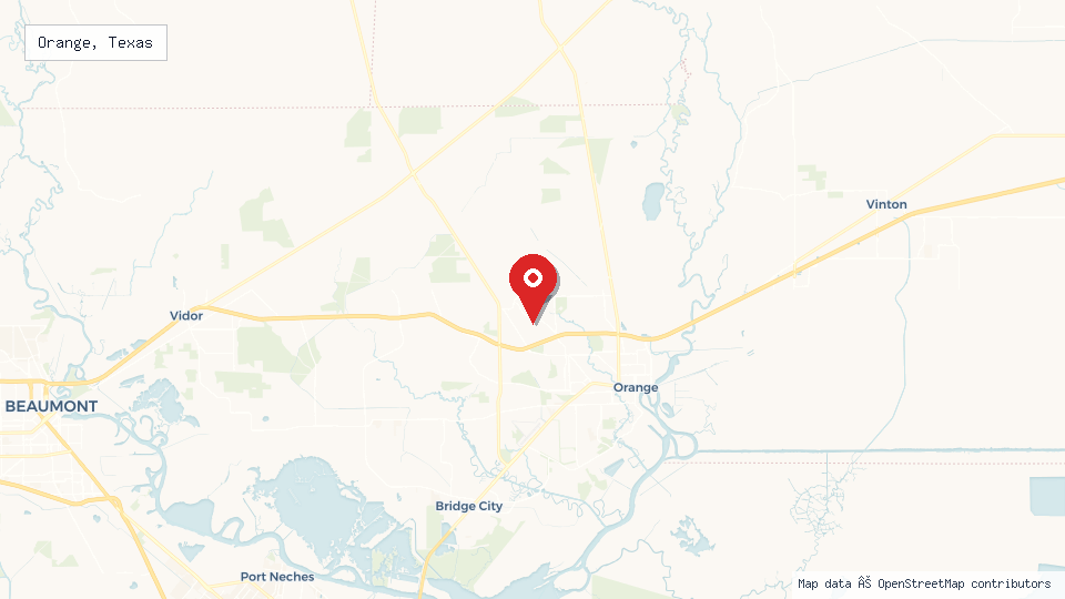 Street map of Orange, Texas with location pin