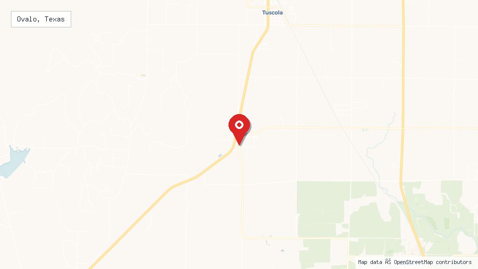 Street map of Ovalo, Texas with location pin