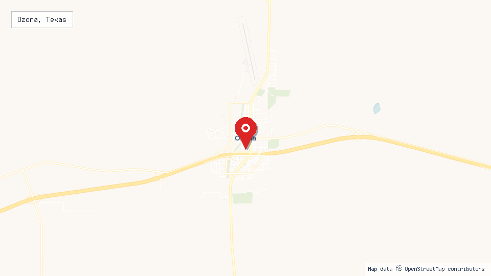 Street map of Ozona, Texas with location pin
