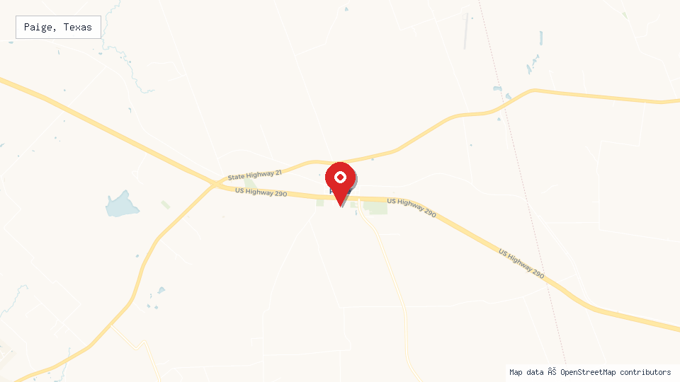 Street map of Paige, Texas with location pin