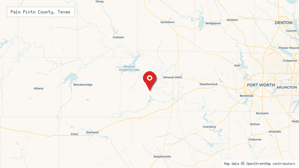 Street map of Palo Pinto County, Texas with location pin