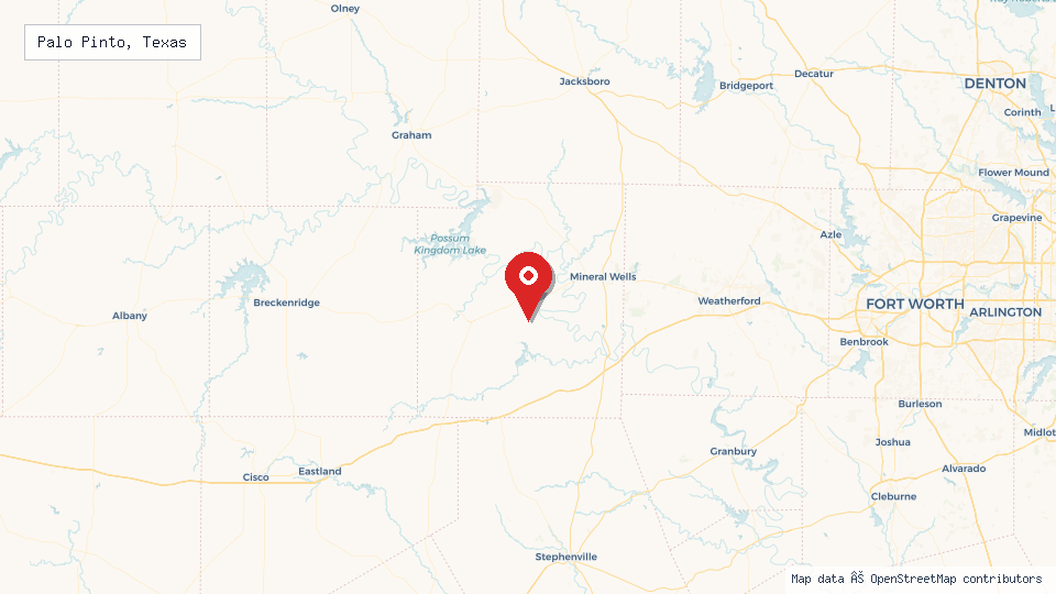 Street map of Palo Pinto, Texas with location pin