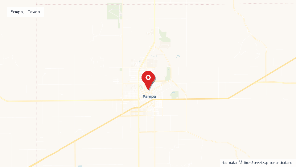 Street map of Pampa, Texas with location pin