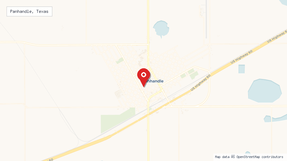 Street map of Panhandle, Texas with location pin