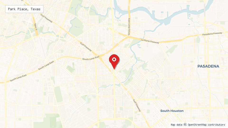 Street map of Park Place, Texas with location pin