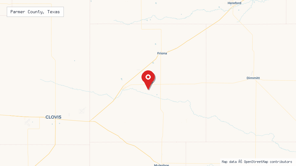 Street map of Parmer County, Texas with location pin
