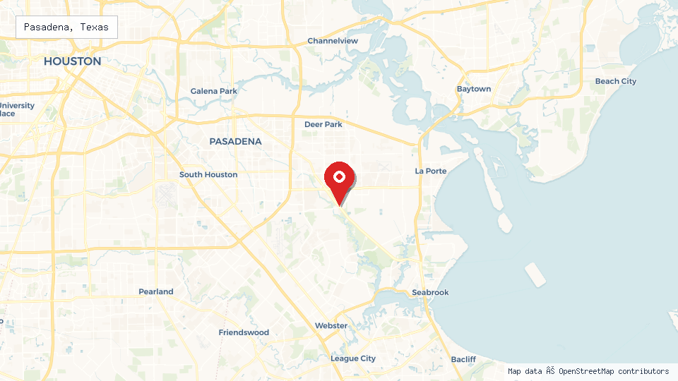 Street map of Pasadena, Texas with location pin